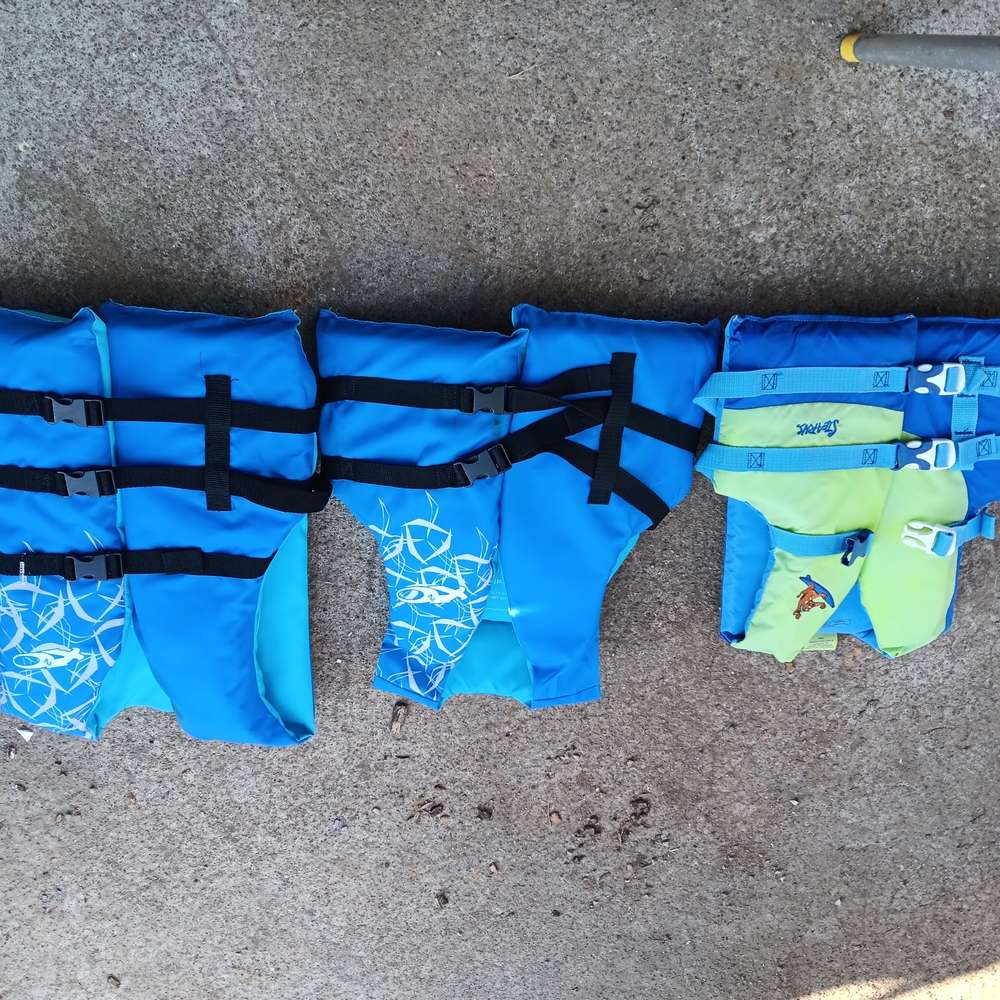 Blue and Green Safety Vests with Buckle Closures